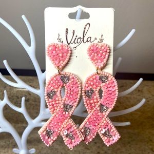 Breast Cancer ribbon seed bead earrings